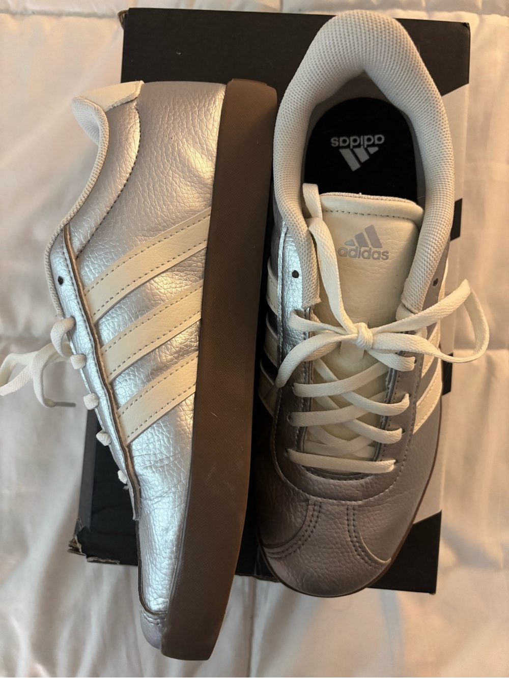 adidas VL Court 3.0 K Silver and Brown Sneakers